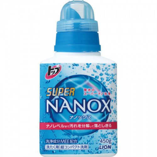 LION TOP Super NANOX Жидкое средство для стирки с отбеливателем и пятновыводителем, флакон 450 мл